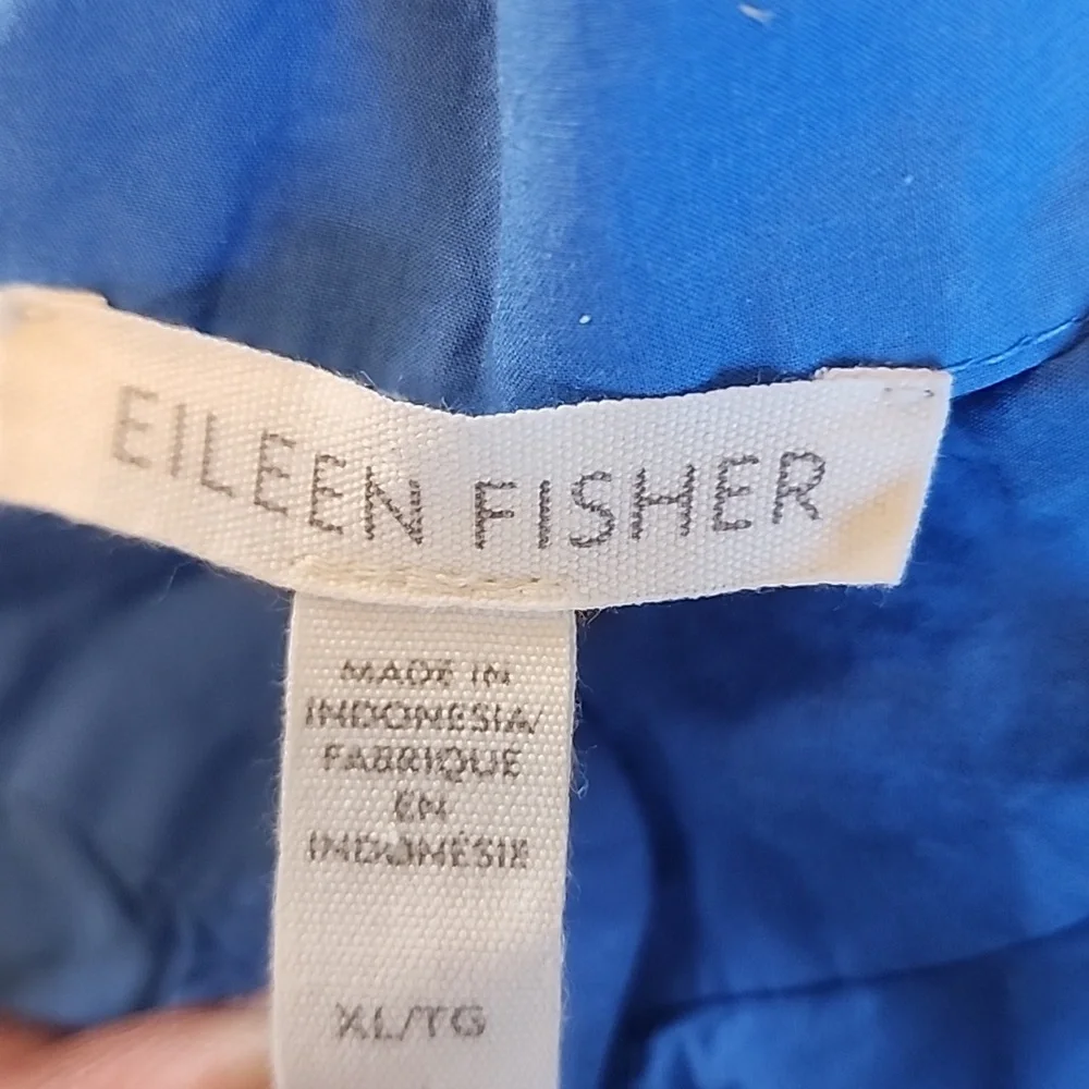 Eileen Fisher Washed Organic Calypso Cotton Poplin Blue Mandarin Collar Shirt - Picture 10 of 11
